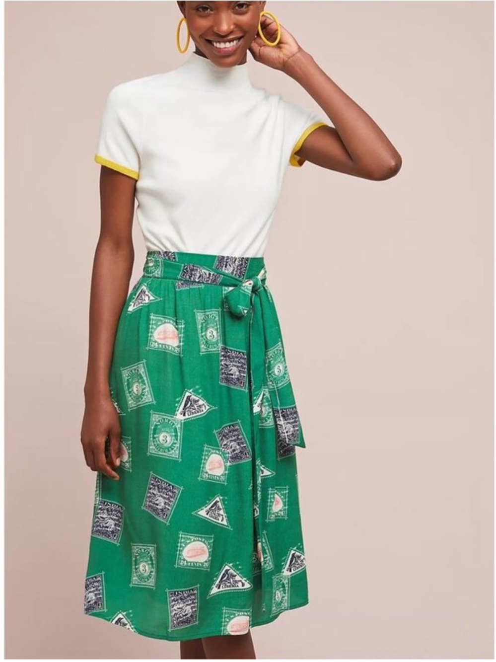 Anthropologie Porridge Women's Green Geometric Postcard Print Getaway Skirt Sm